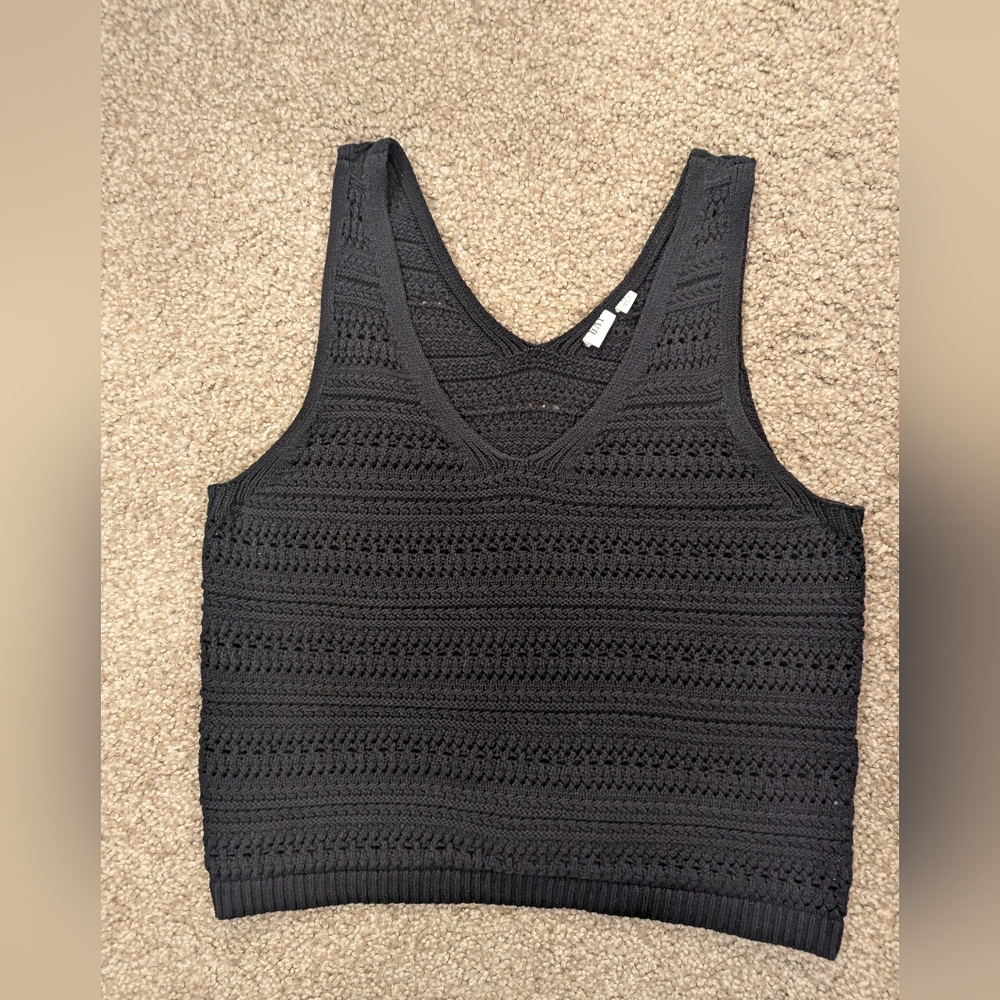 Gap Crochet Black Cotton Knit Sleeveless V Neck Tank Top